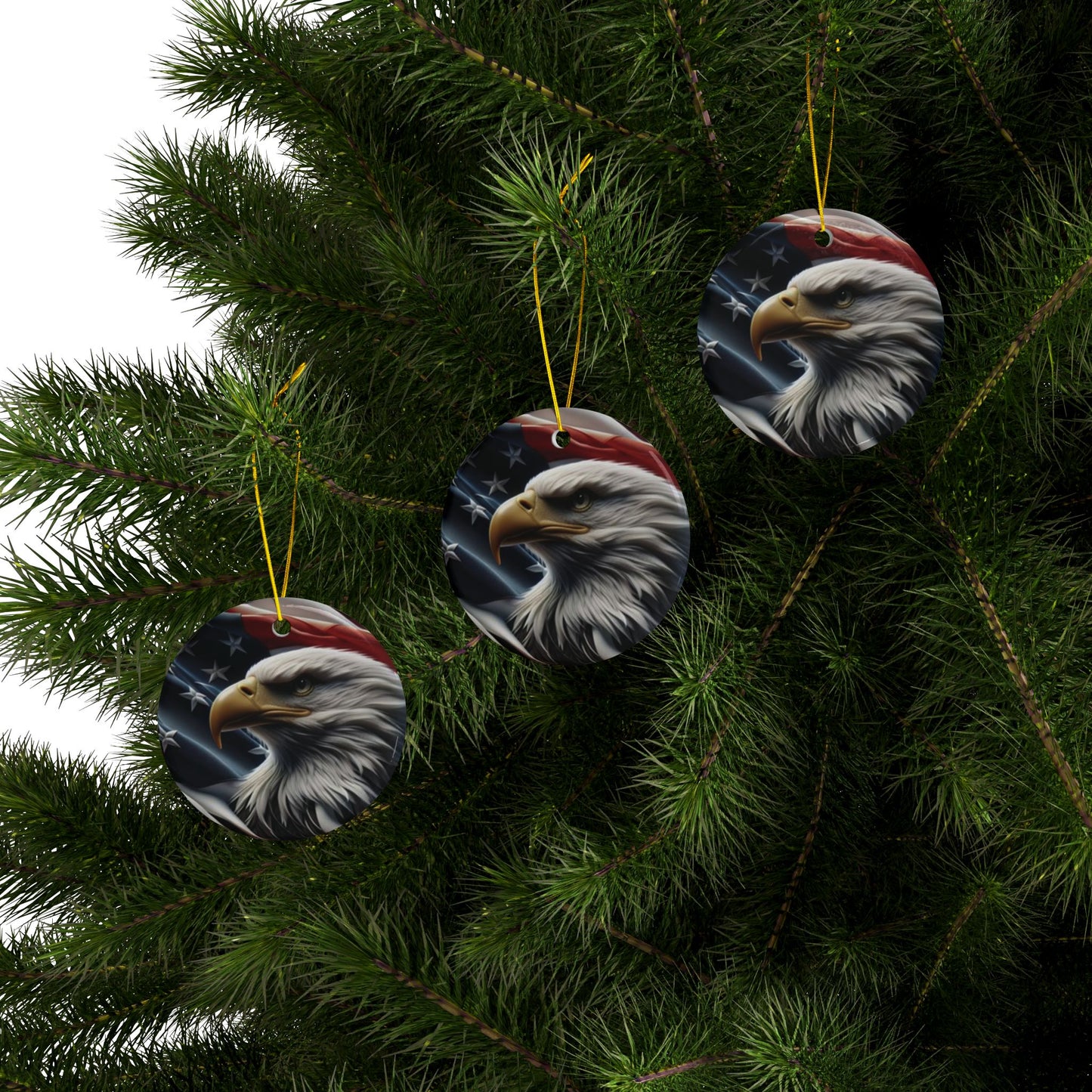 Patriotic Eagle Ornaments - American Flag Backdrop - 2 Sided Same Pic -