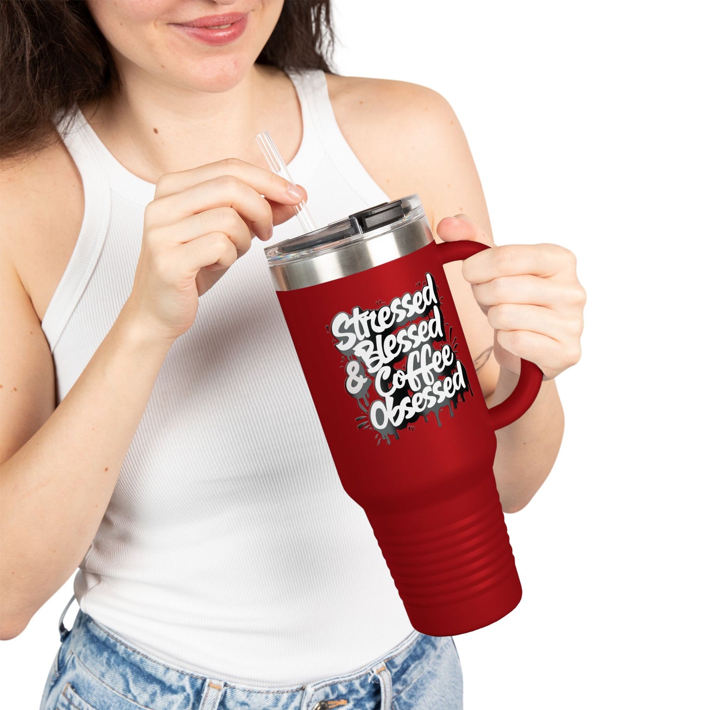 40oz. Insulated Travel Mug: Stressed Blessed, & Coffee Obsessed Print, 7 Different Color Options, Perfect Gift for Coffee Lovers, Gym Goers, Travel Enthusiasts, Holiday [...]