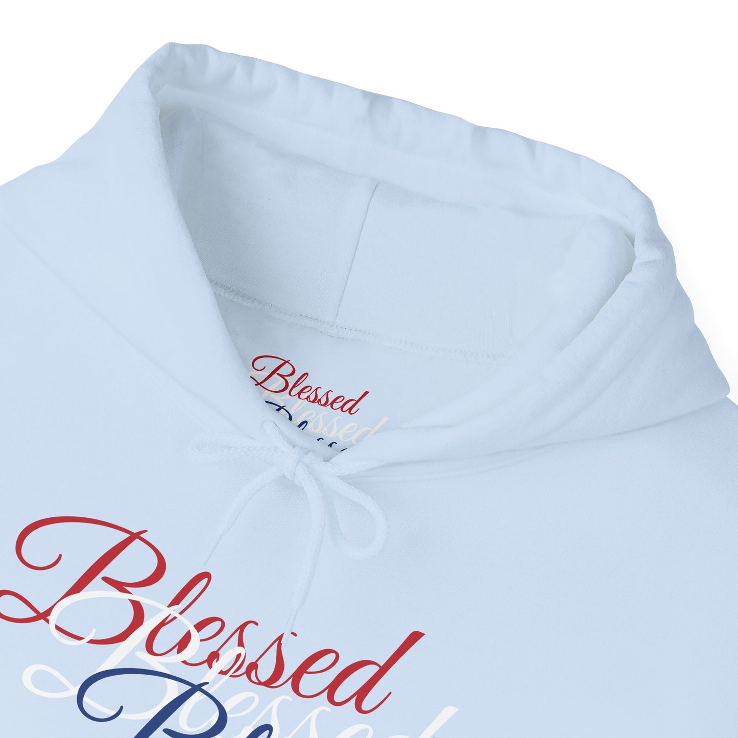 Blessed Hoodie – Patriotic Red, White & Blue Unisex Pullover Sweatshirt with Front & Back Print – Cozy, Positive Vibes Gift