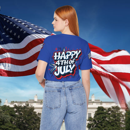 Happy 4th Of July Unisex Jersey Short Sleeve Tee, Independence Day T-Shirt, Patriotic Shirt, Red White Blue Tee, USA Celebration Top