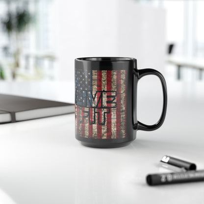 Sleek - Ceramic Black Mug - LIVE FIT - Vintage American Flag Backdrop Design - Gift for Patriots and Coffee Lovers - 11oz - 15oz -