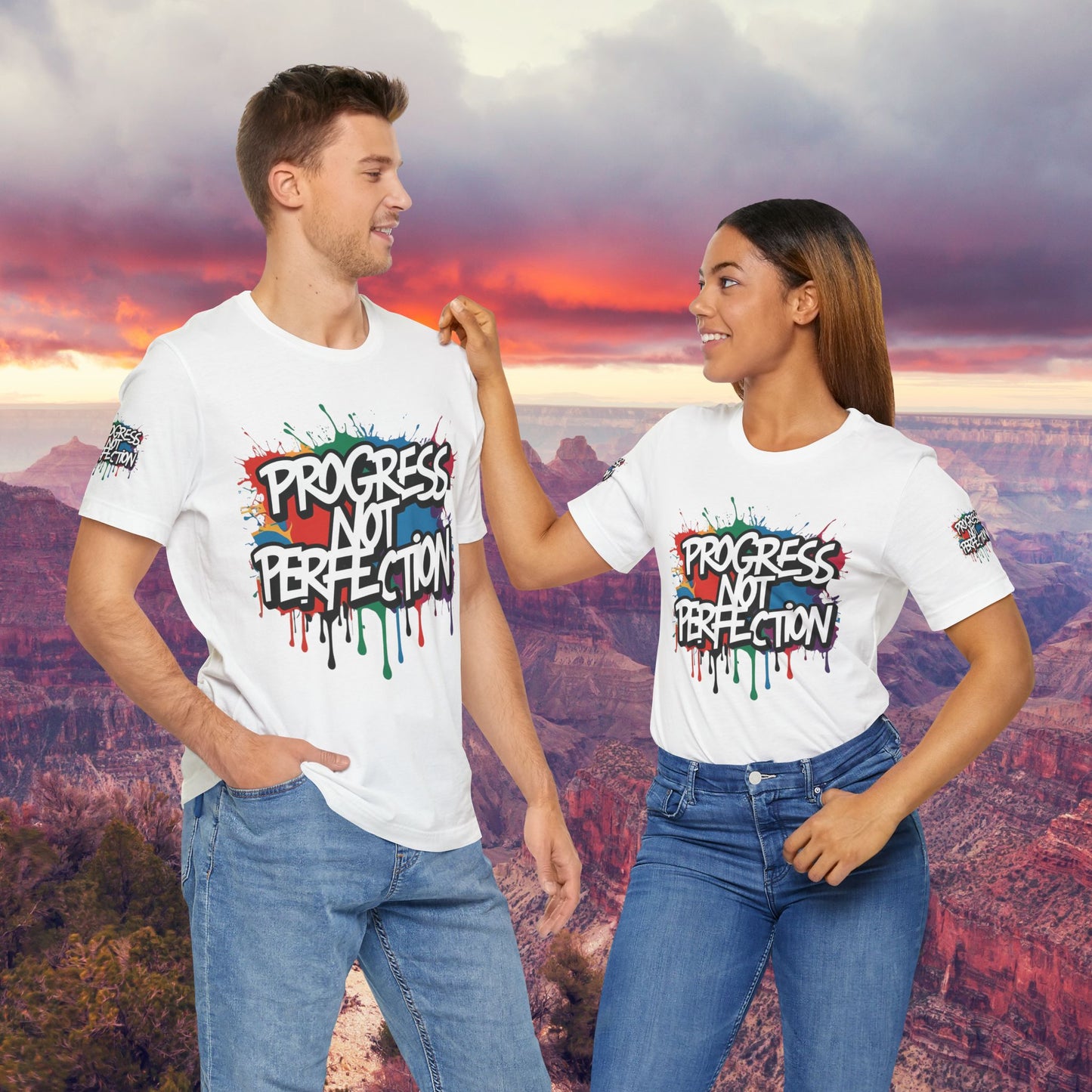 💥 Vibrant   💥   Eye-catching   💥   Motivational    💥 All  Over Print   💥 Unisex T-shirt  💥   Progress  Not  Perfection   💥  Art-Inspired   💥  Apparel  💥  Sizes  XS  x  4XL 💥