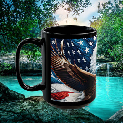 Eye-Catching  Patriotic   Bald Eagle   American Flag   Red White & Blue   Black Mug   11oz  &  15oz  Perfect for Celebrations and Gifting