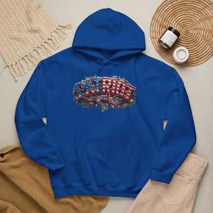 Patriot Christmas Hoodie - Arched PATRIOT Flag & Wreath Americana Graphic | Unisex S-5XL