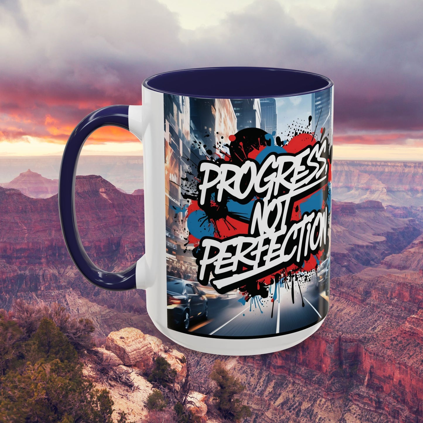 Progress Not Perfection! Graffiti Style Mug - Vibrant Design - 11oz/15oz - 8 Colors