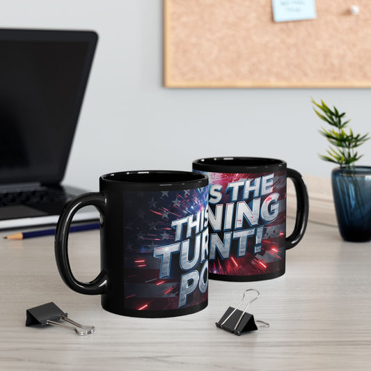 Stunning - Motivational - This Is The Turning Point! - Red White Blue - American Flag Backdrop Design -  Sleek Black Ceramic Coffee Mug - 11oz - 15oz Sizes