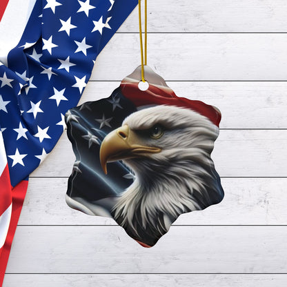 Patriotic Eagle Ornaments - American Flag Backdrop - 2 Sided Same Pic -