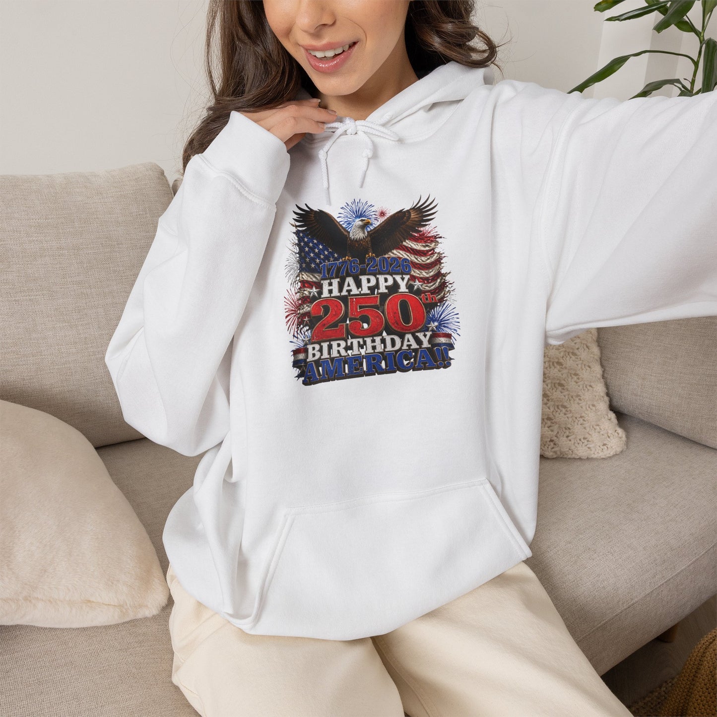 1776–2026 Happy 250th Birthday America!!! Hoodie | Patriotic Eagle & Flag Sweatshirt