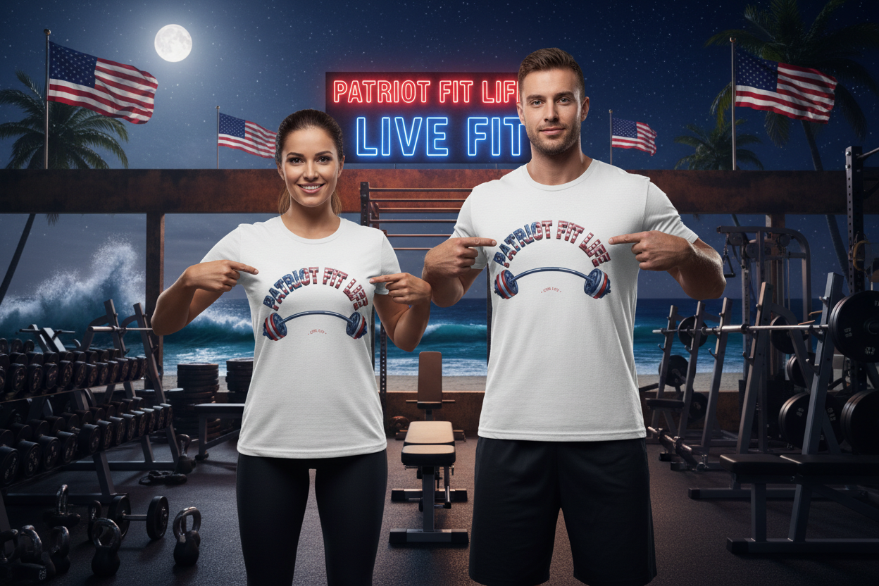 Patriot Fit Life Gym Life T-Shirt | American Flag Barbell Tee – LIVE FIT