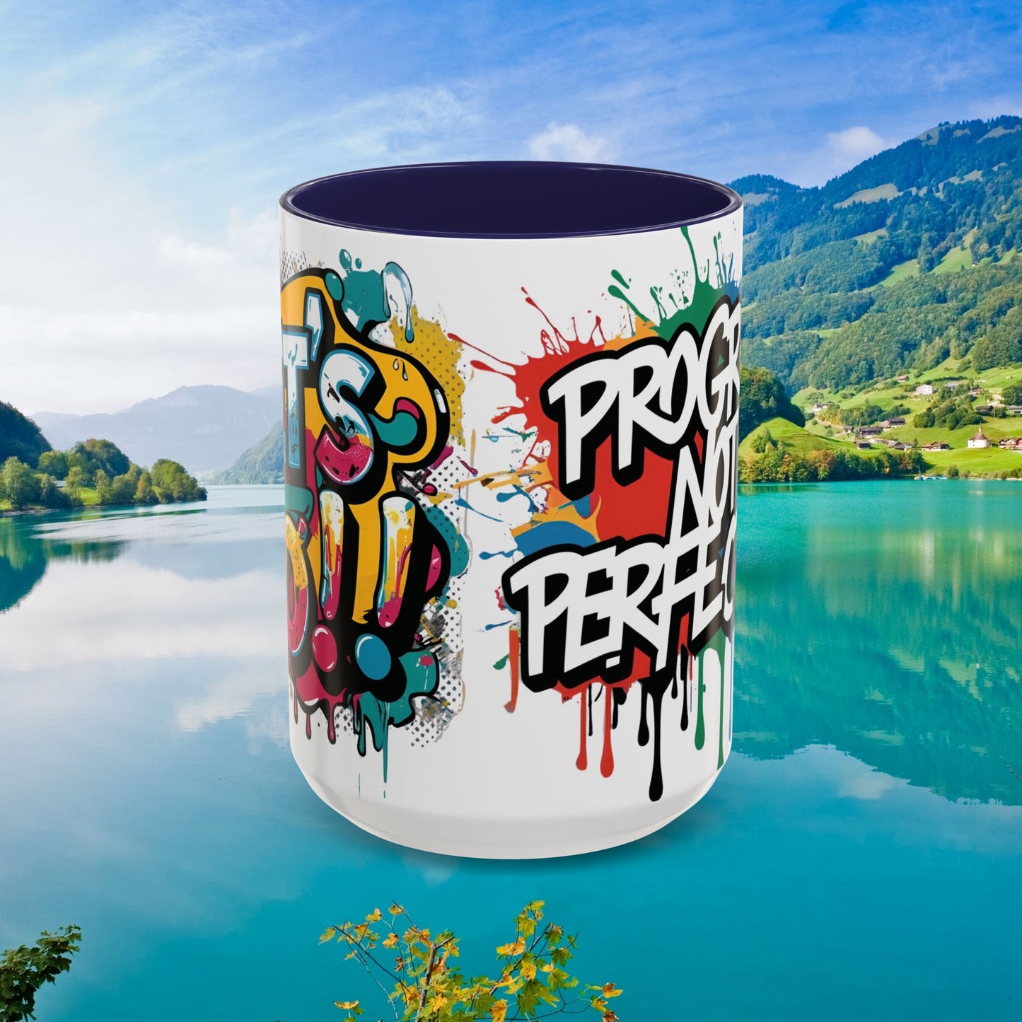 Vibrant   Ceramic  Mug    Inspirational      Let's Go!     Graffiti  Mug      Coffee Mug        Progress  Not  Perfection   Sizes   11oz  &  15oz    Birthday Gift   Graduation Gift    8  Different  Color Options