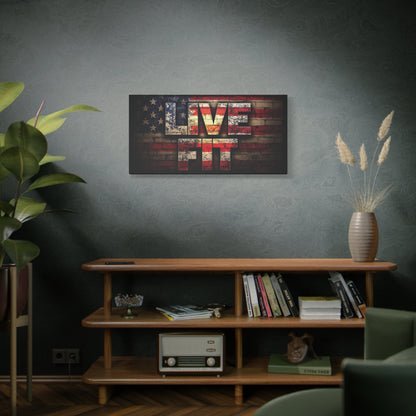 American Pride Canvas Wall Art - Live Fit Decor -  Fitness Motivation - Patriotic Gift - USA Flag Artwork - Red White Blue -