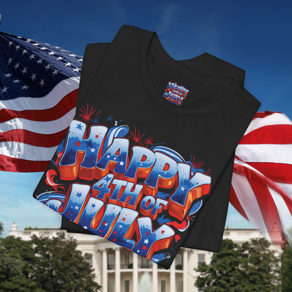 Happy 4th Of July, Print Design T-Shirt, Independence Day, American Flag, Bald Eagle, Red White Blue