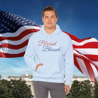 Blessed Hoodie – Patriotic Red, White & Blue Unisex Pullover Sweatshirt with Front & Back Print – Cozy, Positive Vibes Gift