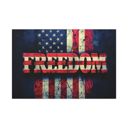 Patriotic Wall Art Print - Freedom Design Canvas Decor - American Flag Red White & Blue Artwork - Christmas Gifts - Independence Day Decoration - Home Gallery Piece -