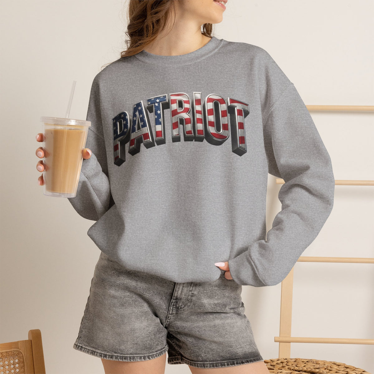 Patriot Crewneck Sweatshirt — American Flag Text Graphic