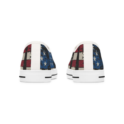 Eye-Catching - All Over Print - USA - Red White & Blue - Low Top Sneakers - Choice of White Sole - or Black Sole