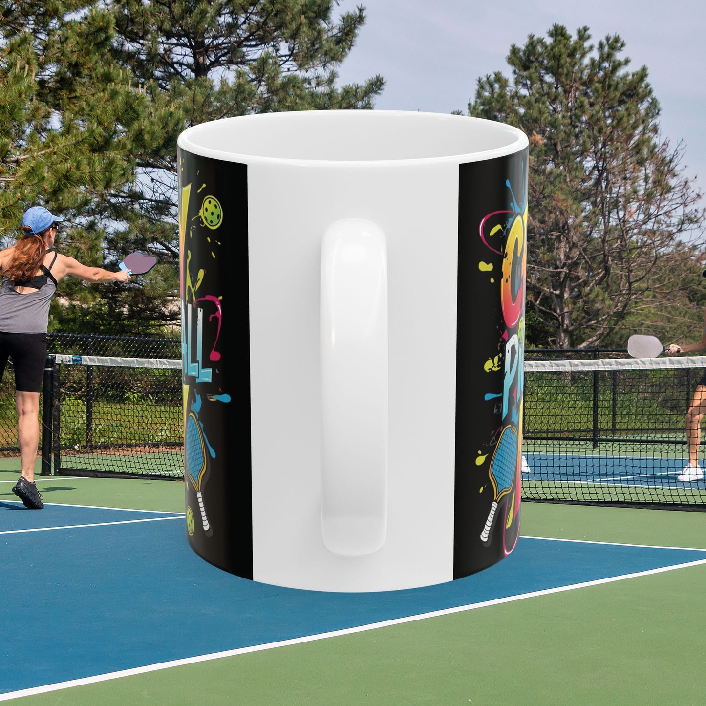 Colorful Crazy Pickleball Lady Mug, 11oz & 15oz, Fun Sports Gift for Pickleball Enthusiasts, Unique Ceramic Coffee Cup, Perfect for Birthdays