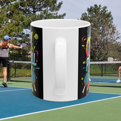 Colorful Crazy Pickleball Lady Mug, 11oz & 15oz, Fun Sports Gift for Pickleball Enthusiasts, Unique Ceramic Coffee Cup, Perfect for Birthdays