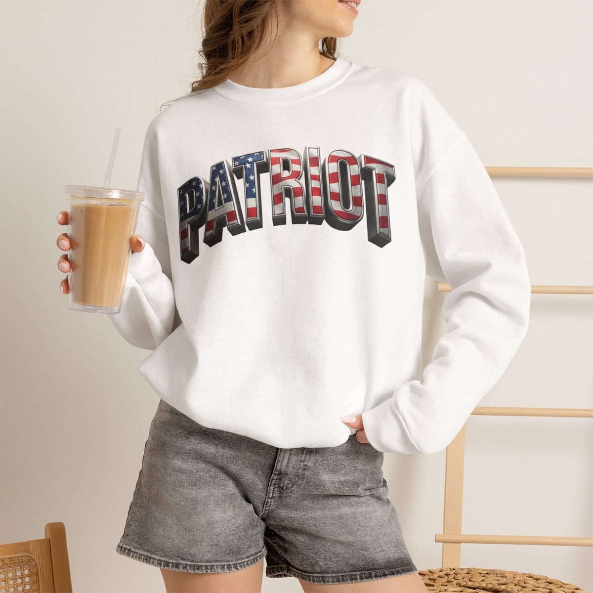 Patriot Crewneck Sweatshirt — American Flag Text Graphic