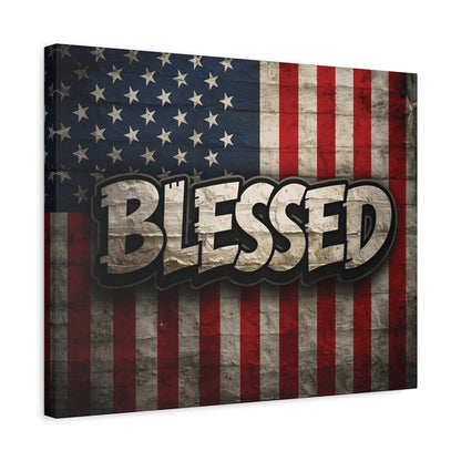 Blessed American Flag Canvas Wall Art, Patriotic Home Decor, Inspirational Gift, Rustic Wall Decor, Americana Artwork