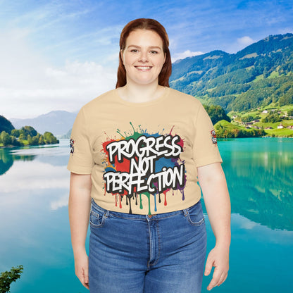 💥 Vibrant   💥   Eye-catching   💥   Motivational    💥 All  Over Print   💥 Unisex T-shirt  💥   Progress  Not  Perfection   💥  Art-Inspired   💥  Apparel  💥  Sizes  XS  x  4XL 💥