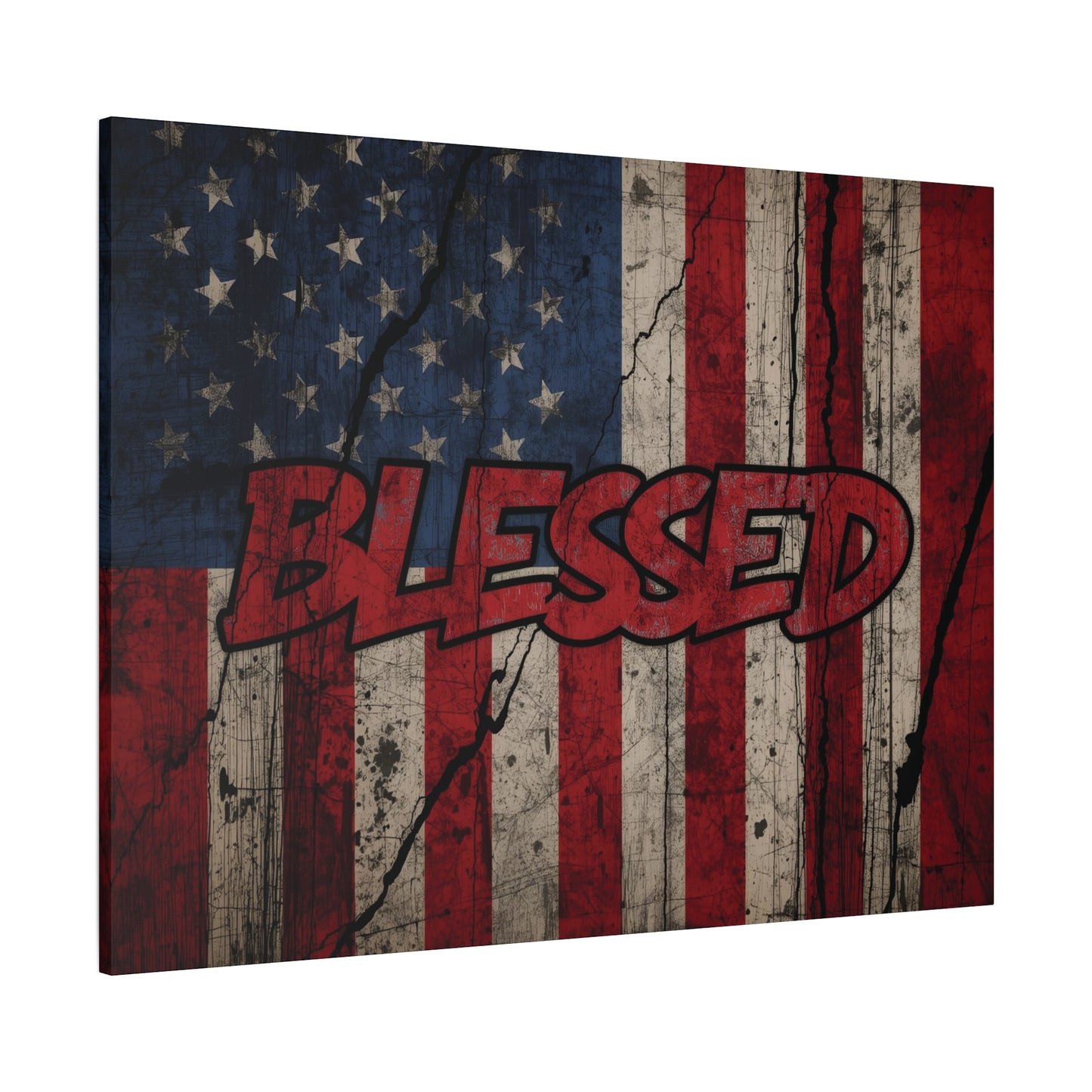 Blessed Patriotic Canvas Wall Art, Americana Decor, Home Wall Decoration, Rustic Flag Artwork, US Flag Decor