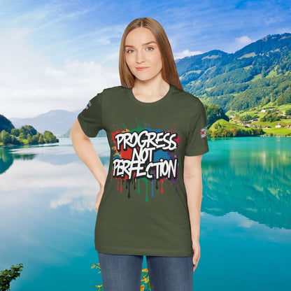 💥 Vibrant   💥   Eye-catching   💥   Motivational    💥 All  Over Print   💥 Unisex T-shirt  💥   Progress  Not  Perfection   💥  Art-Inspired   💥  Apparel  💥  Sizes  XS  x  4XL 💥