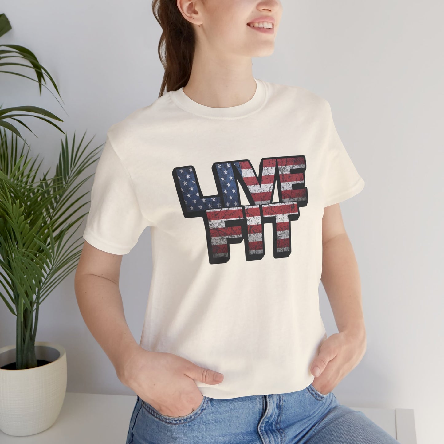 LIVE FIT Patriotic T-Shirt - American Flag Red White Blue - Unisex Fitness Tee