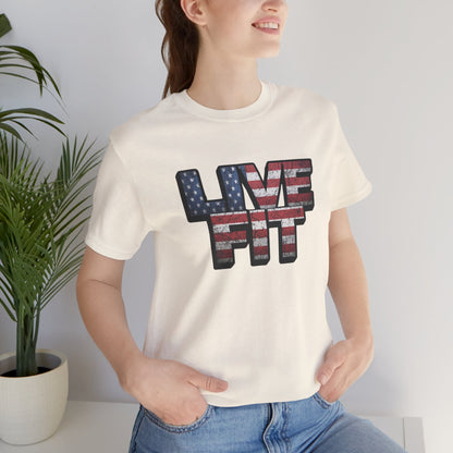 LIVE FIT Patriotic T-Shirt - American Flag Red White Blue - Unisex Fitness Tee