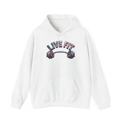LIVE FIT American Flag Barbell Hoodie | Patriotic Gym Sweatshirt – LIVE FIT