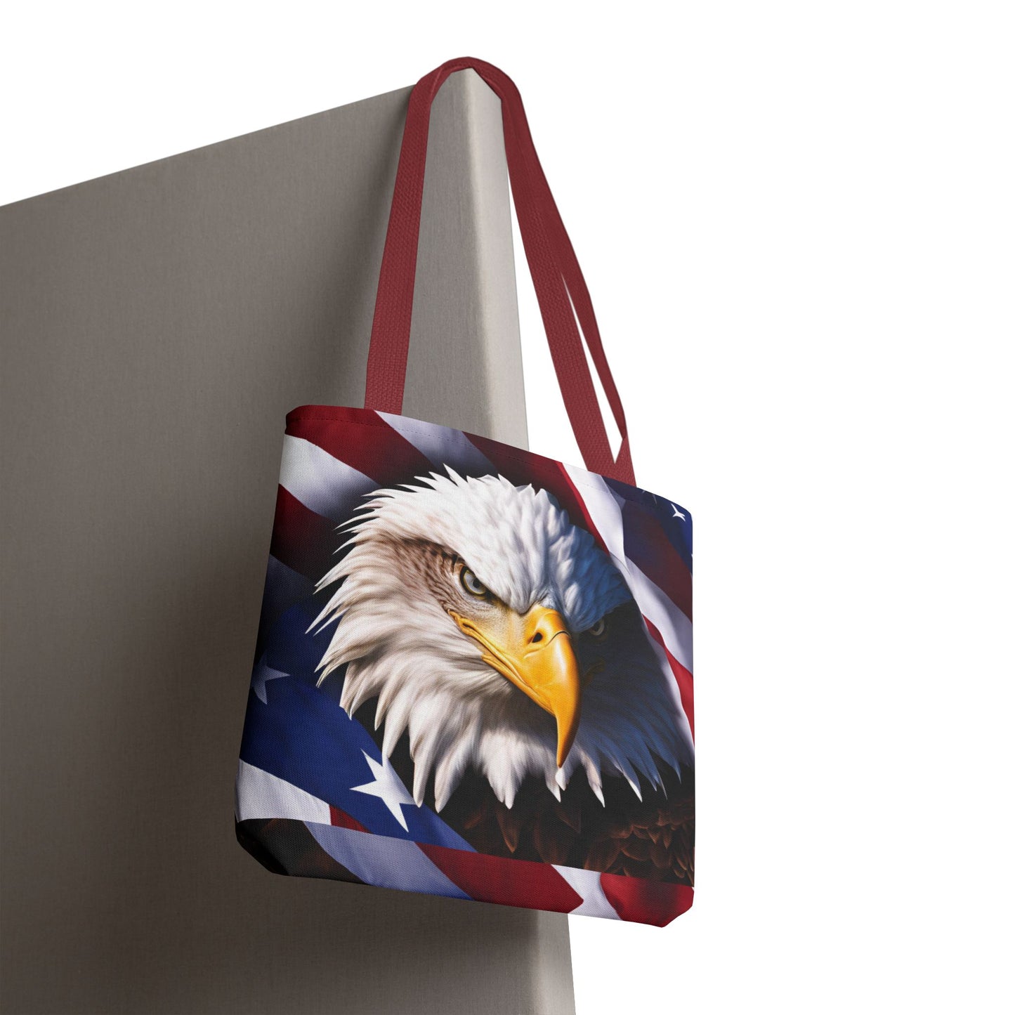 Patriotic Stylish American Flag Bald Eagle Red White & Blue All Over Print Tote Bag