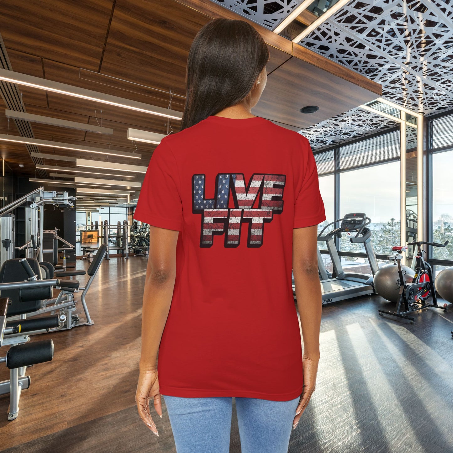 LIVE FIT Patriotic T-Shirt - American Flag Red White Blue - Unisex Fitness Tee