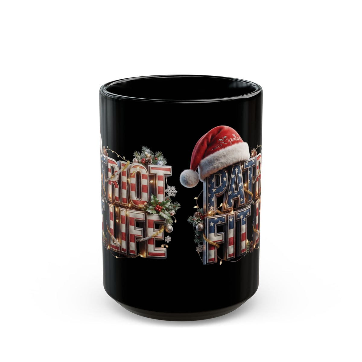 Patriot Fit Life Christmas Coffee Mug - Santa Hat Flag Lettering | 11oz & 15oz