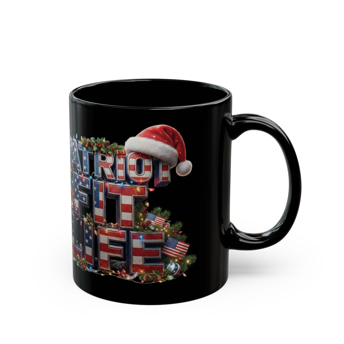 Patriot Fit Life Christmas Coffee Mug - Three-Line Flag & Garland Design | 11oz & 15oz