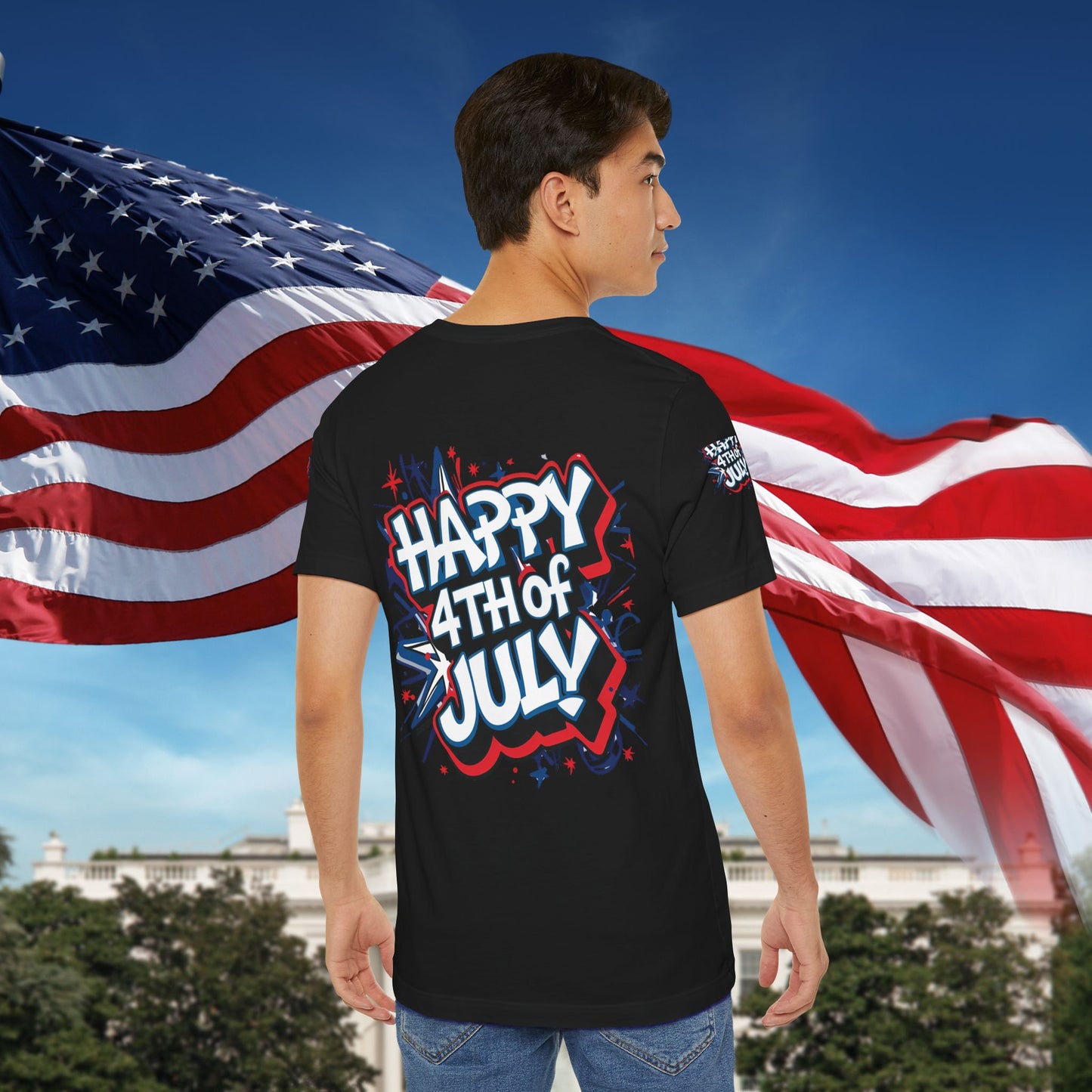 Happy 4th Of July Unisex Jersey Short Sleeve Tee, Independence Day T-Shirt, Patriotic Shirt, Red White Blue Tee, USA Celebration Top
