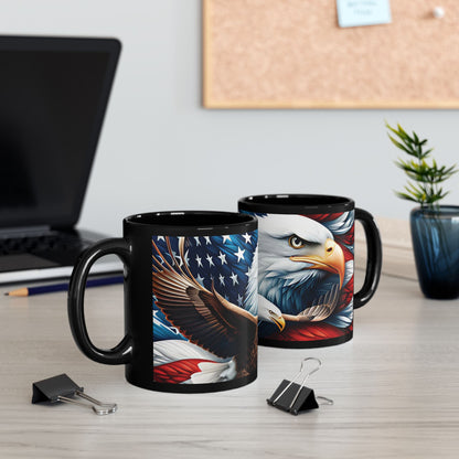 Eye-Catching  Patriotic   Bald Eagle   American Flag   Red White & Blue   Black Mug   11oz  &  15oz  Perfect for Celebrations and Gifting