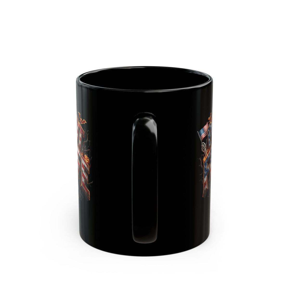 Patriot Fit Life Halloween Coffee Mug - Skull Crest Haunted Flag Graphic | Gothic Edition | 11oz & 15oz