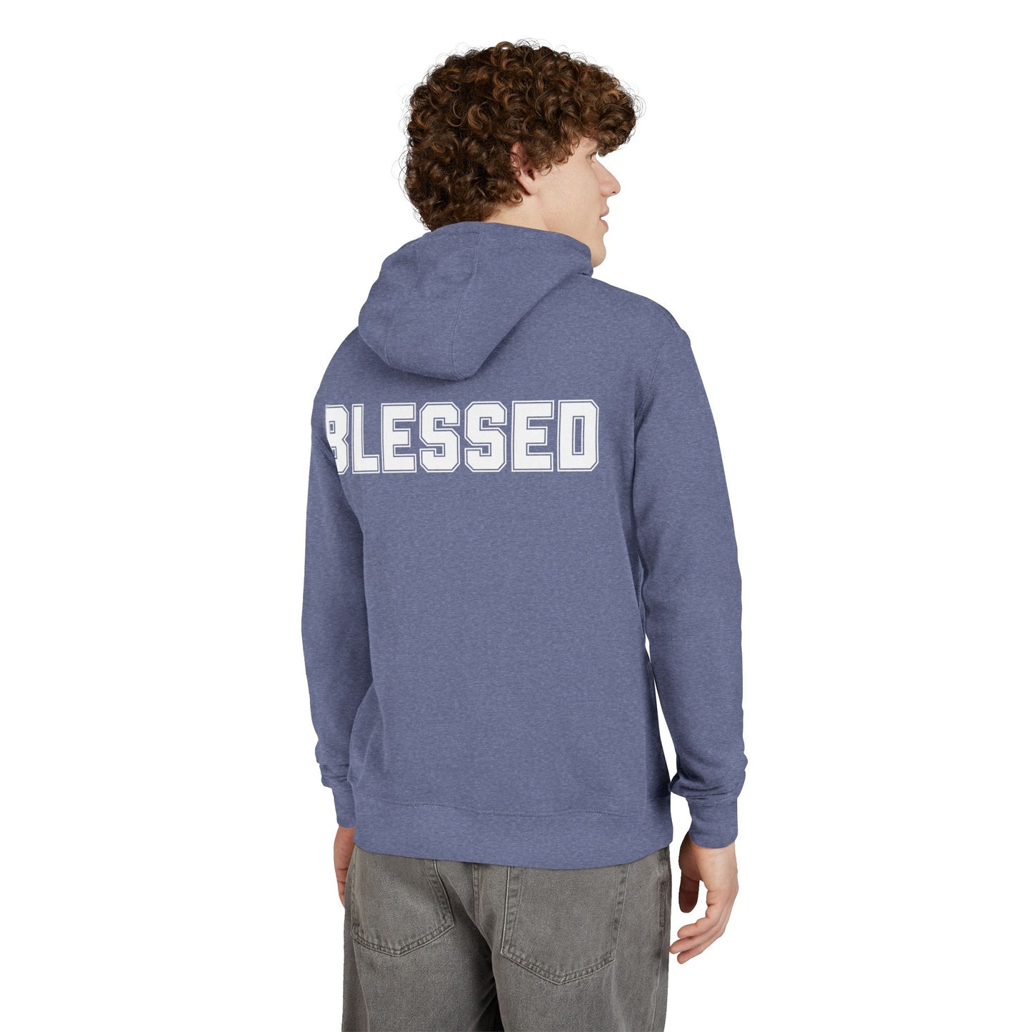 Blessed Hoodie — Cozy French Terry Pullover - with - White - Bold Front & Back Text - Holiday Gift - Fitness