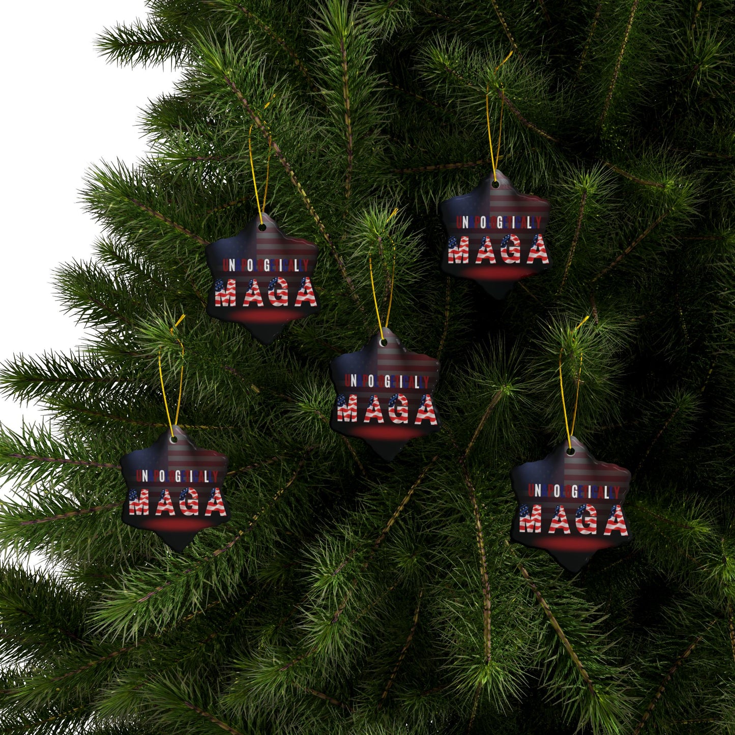 Patriotic Ceramic Ornaments - Unapologetically MAGA - 2-Sided Print (1pc, 3pcs, 5pcs, 10pcs)