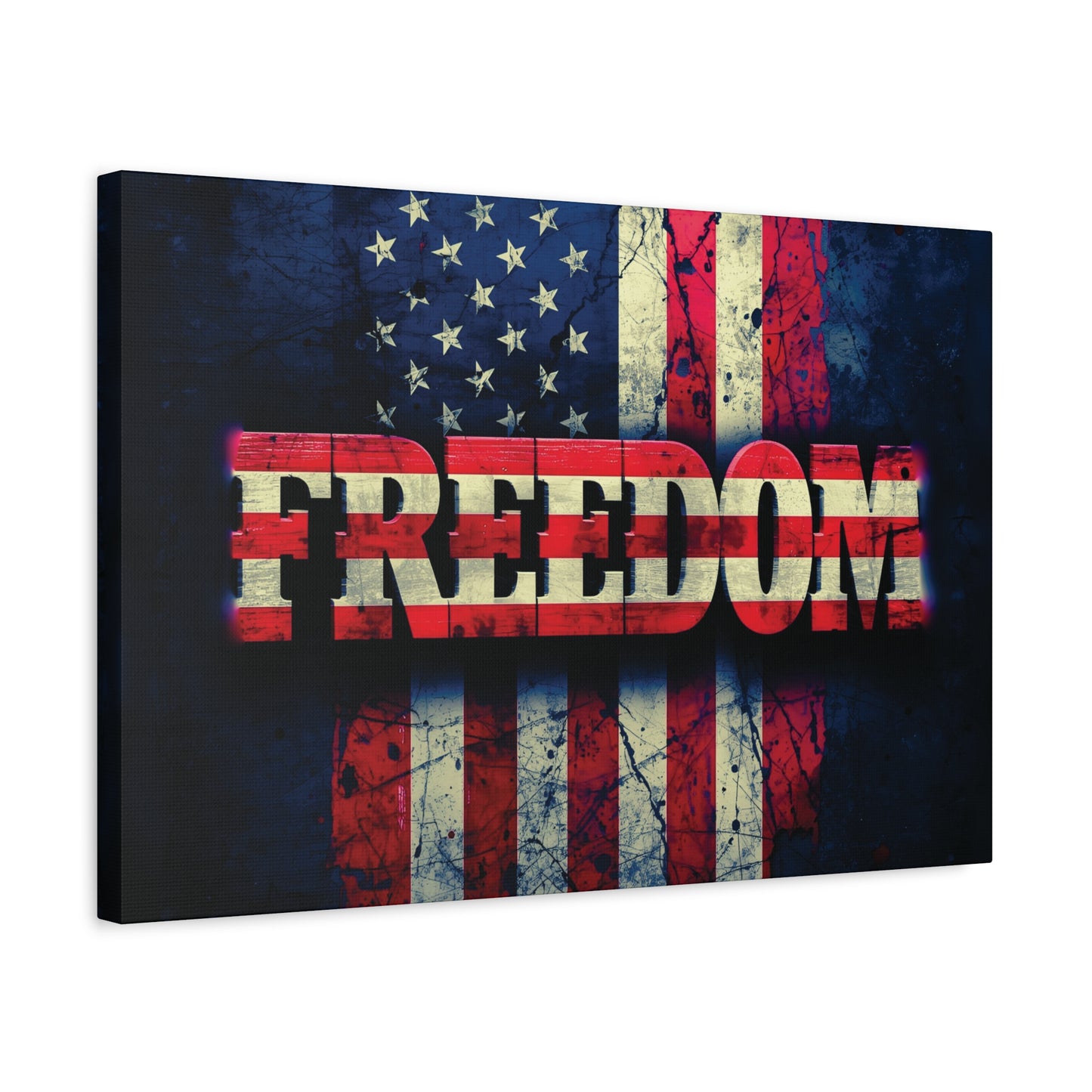 Patriotic Wall Art Print - Freedom Design Canvas Decor - American Flag Red White & Blue Artwork - Christmas Gifts - Independence Day Decoration - Home Gallery Piece -
