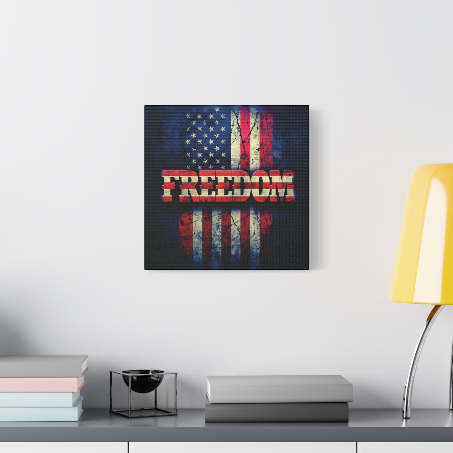 Patriotic Wall Art Print - Freedom Design Canvas Decor - American Flag Red White & Blue Artwork - Christmas Gifts - Independence Day Decoration - Home Gallery Piece -