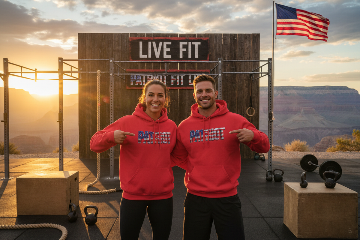 Patriot Flag Hoodie — American Flag Embroidered 'PATRIOT' Graphic Sweatshirt - Patriot Fit Life