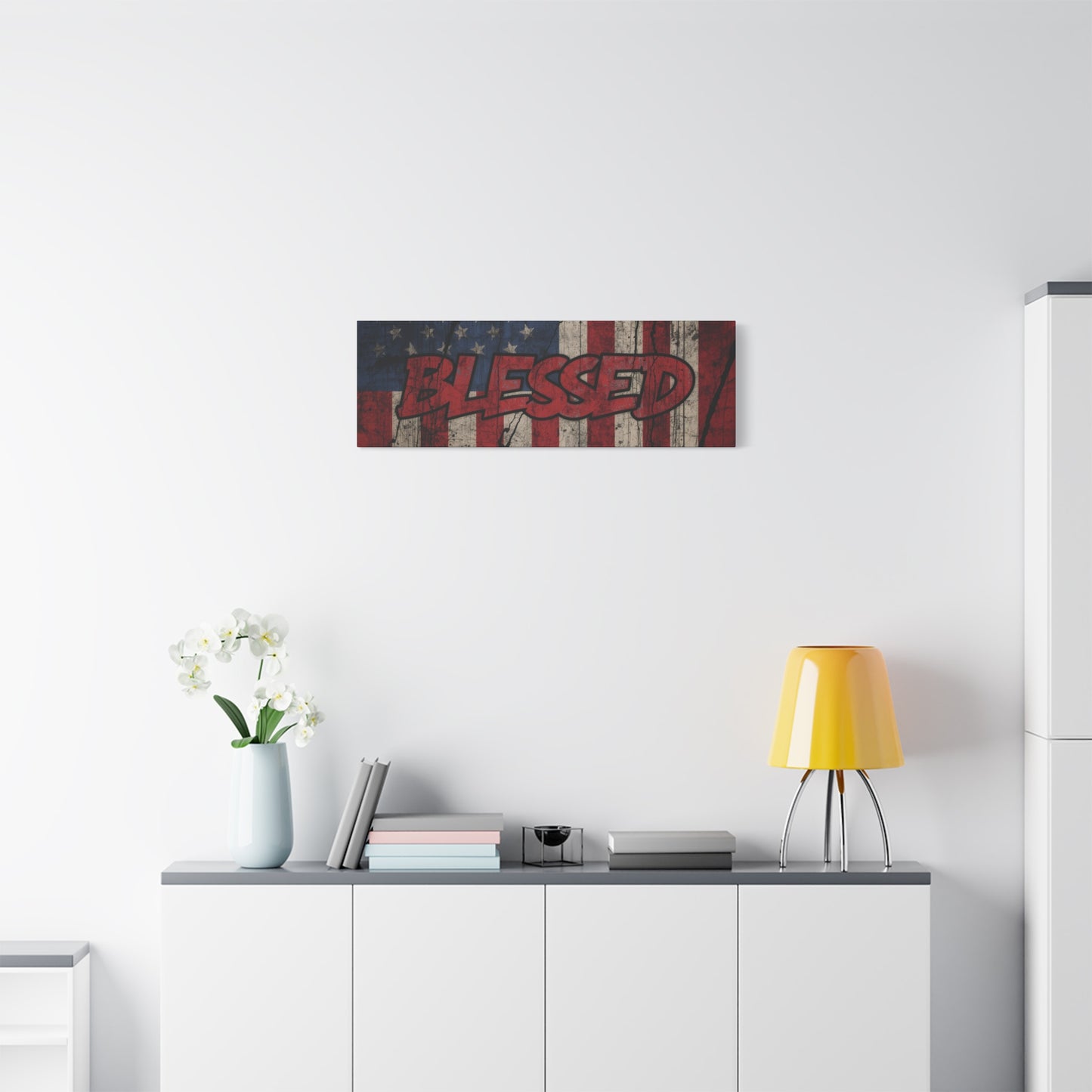 Blessed Patriotic Canvas Wall Art, Americana Decor, Home Wall Decoration, Rustic Flag Artwork, US Flag Decor