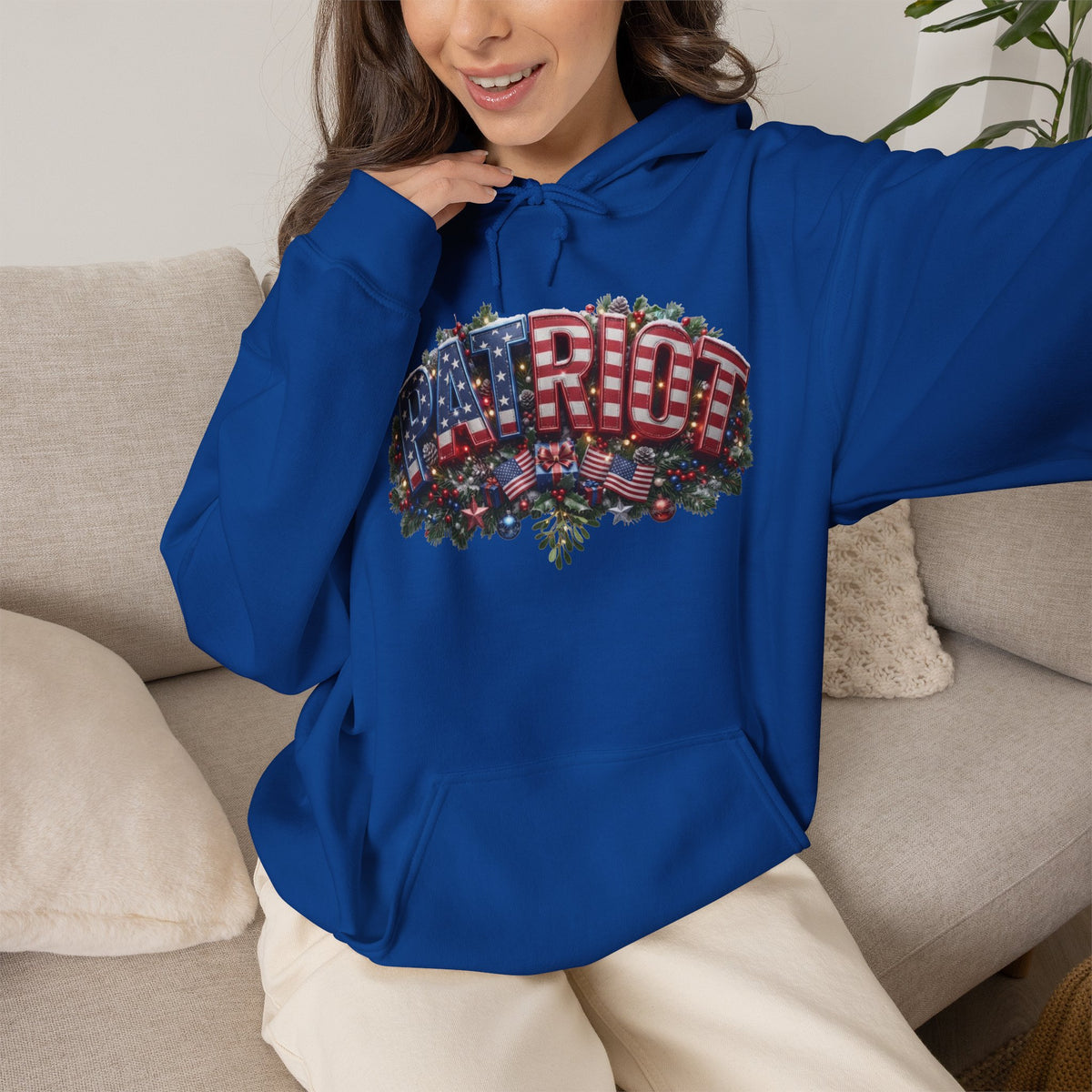 Patriot Christmas Hoodie - Arched PATRIOT Flag & Wreath Americana Graphic | Unisex S-5XL