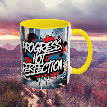 Progress Not Perfection! Graffiti Style Mug - Vibrant Design - 11oz/15oz - 8 Colors