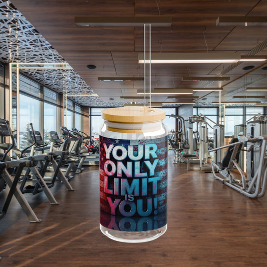 Inspirational Your Only Limit Is You! Sipper Glass - 16oz - Motivational Drinkware - USA Flag Design - Perfect for Gym - Home - Gifts