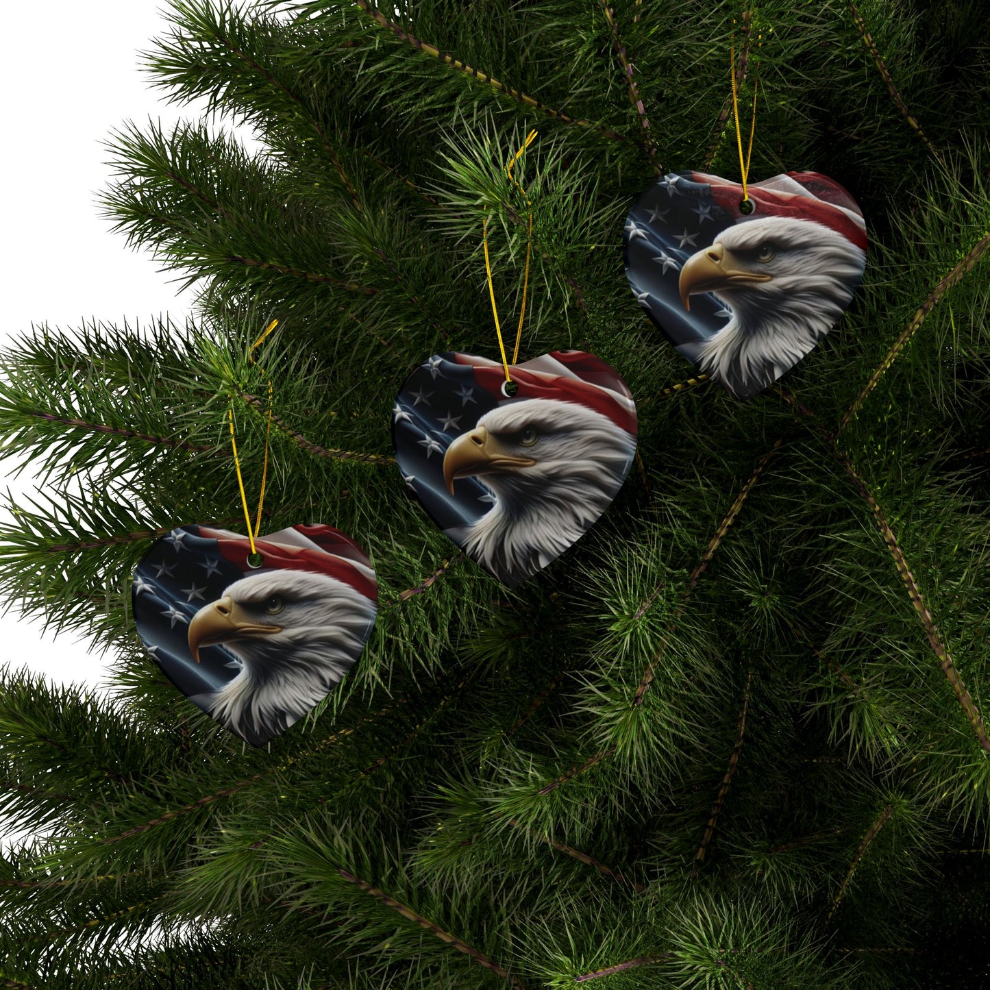 Patriotic Eagle Ornaments - American Flag Backdrop - 2 Sided Same Pic -