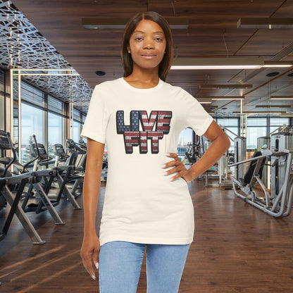 LIVE FIT Patriotic T-Shirt - American Flag Red White Blue - Unisex Fitness Tee