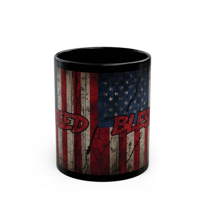 Sleek Patriotic Blessed Mug - 11oz & 15oz - American Flag Design, Perfect for Gifts, Coffee Lovers, July 4th, Home Decor, Rustic Style