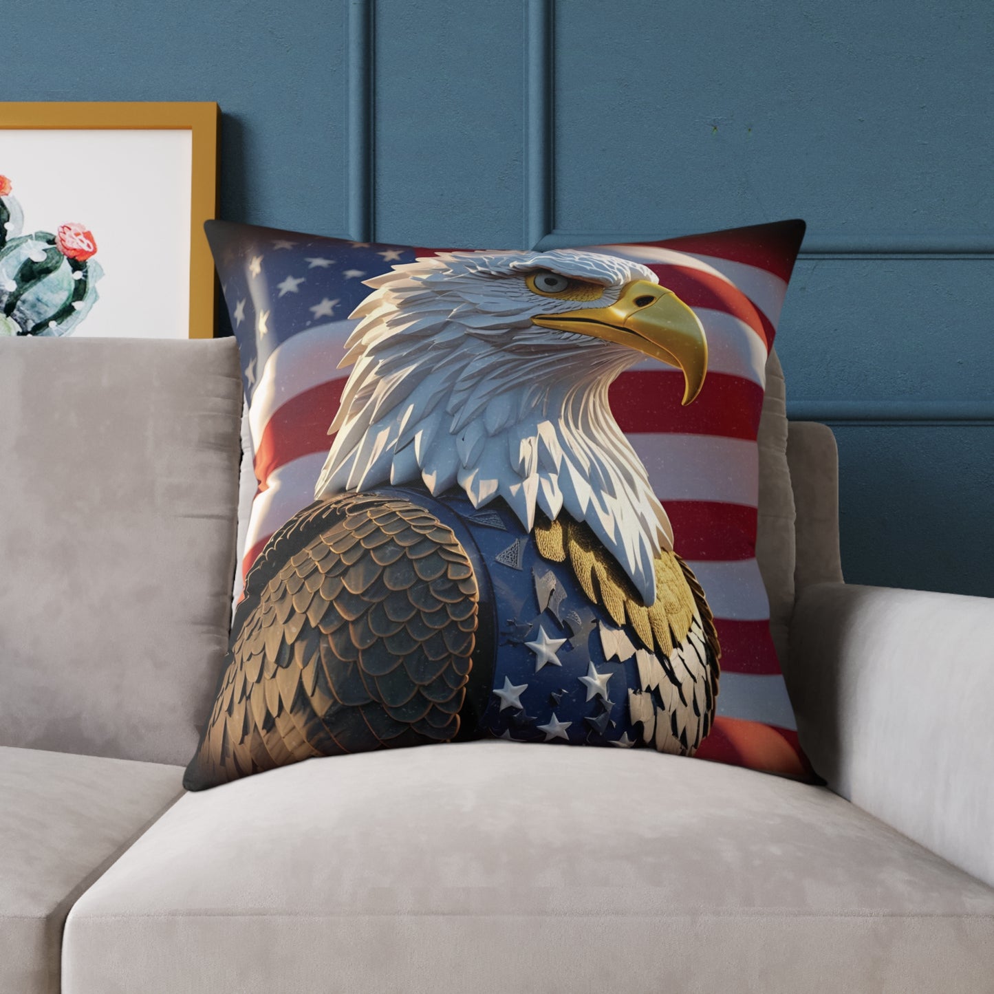 Patriotic  Red White Blue  American Flag  Bald Eagle  Square Pillow